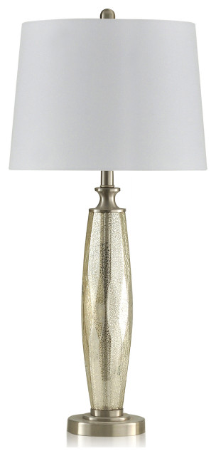 Northbay Mercury Glass Table Lamp, Silver, White Straight Empire Shade