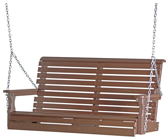 Luxcraft Rollback 4ft Recycled Plastic Porch Swing Chestnut Brown