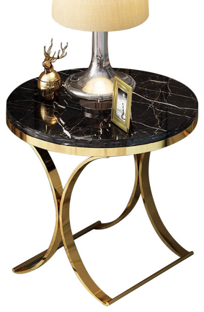 Homary Modern Round Black Faux Marble, Skinny End Table With Lamp