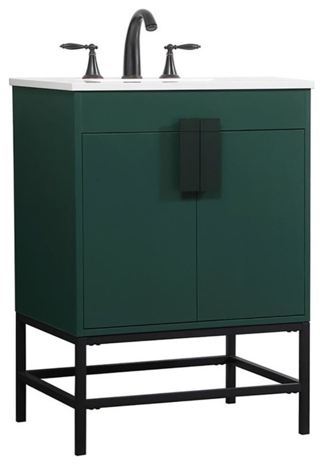 Elegant Decor Eugene 24" Aluminum MDF Single Bathroom Vanity in Green