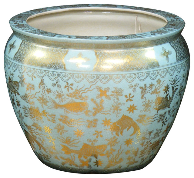 14" HandPainted Koi Design Fishbowl Asian Indoor Pots And Planters