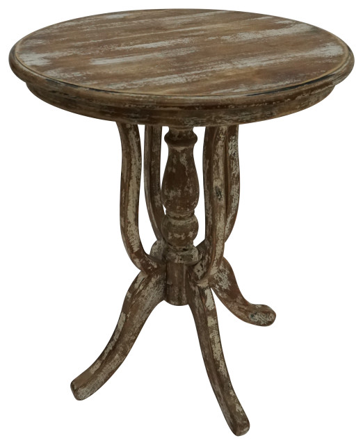 Traditional Whitewashed Round Wood Accent Table, 24" x 78" Farmhouse