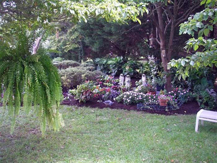 This is an example of a mid-sized full sun backyard landscaping.