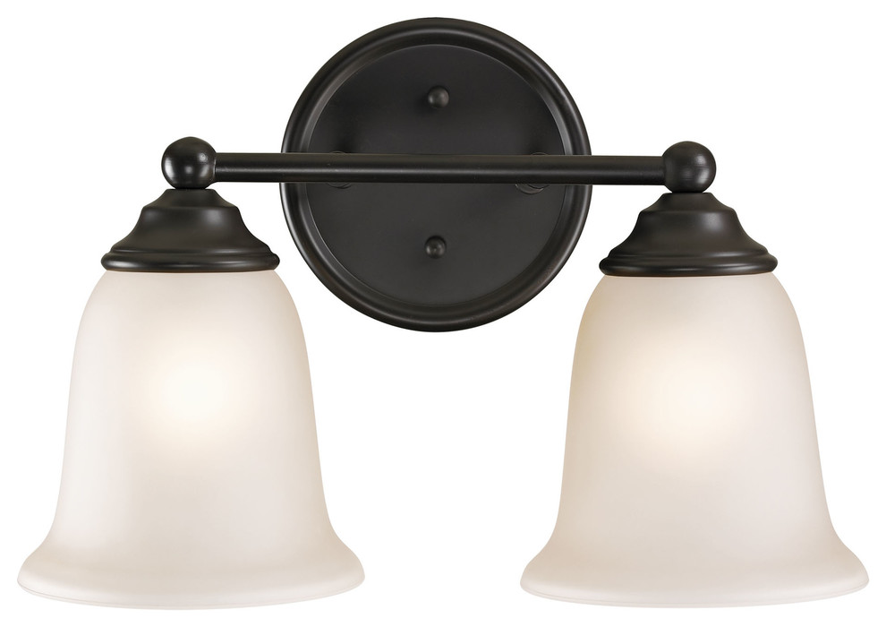 Sudbury 2Light Vanity, Oil Rubbed Bronze With White Glass Shade