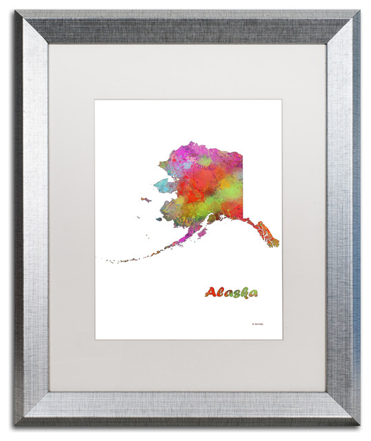 Marlene Watson 'Alaska State Map-1' Art, Silver Frame, 16"x20", White Matte