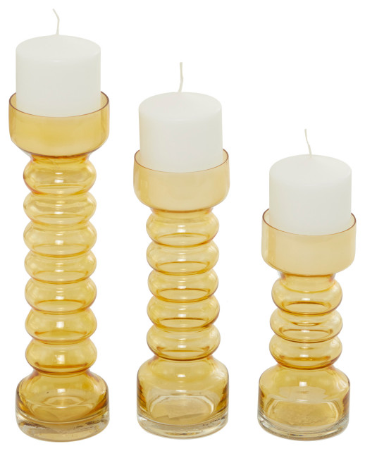Modern Yellow Glass Candle Holder Set Contemporary Candleholders