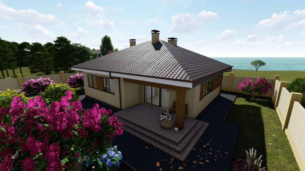 Одноэтажный дом с беседкой