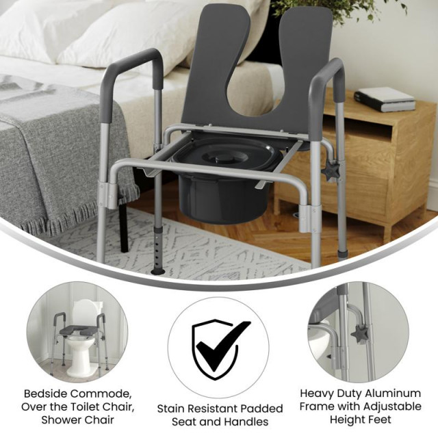 Hercules Shower Commode Chair with Safety Rail, Height Adjustable Frame ...