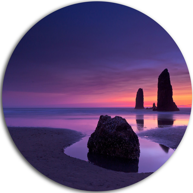 Designart Purple Haystack Rock Seascape Round Wall Art Disc of 23 inch 23X23-Disc Blue 