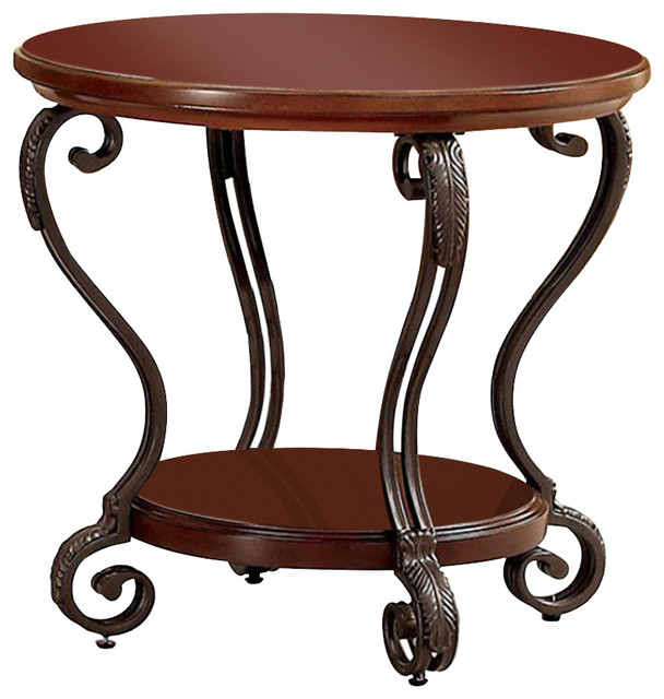 May End Table Transitional Style, Brown Cherry Finish Mediterranean