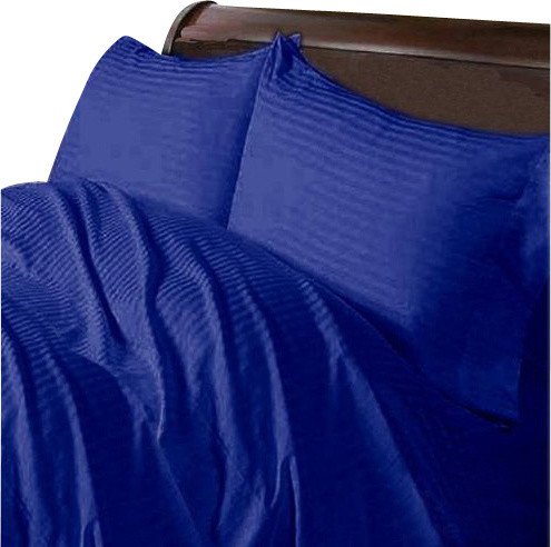 300TC 100% Egyptian Cotton Stripe Egyptian Blue Olympic Queen Size Sheet Set