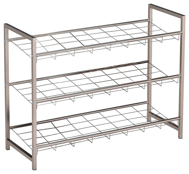 Chrome Metal 3 Tier Shelf Modern Shoe Rack Organizer Display