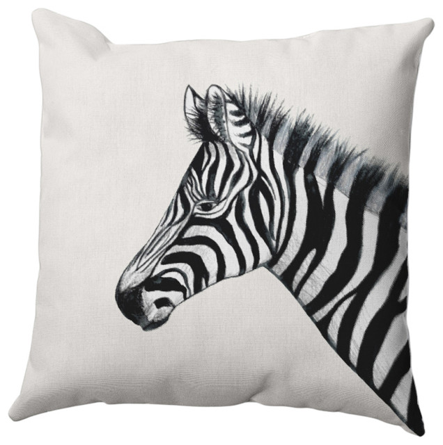Zebra Outdoor Pillow, 20"X20" Contemporary Outdoor Cushions And
