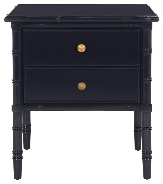 Safavieh Mina Modern Coastal 2 Drawer 25 H Bamboo Nightstand Navy