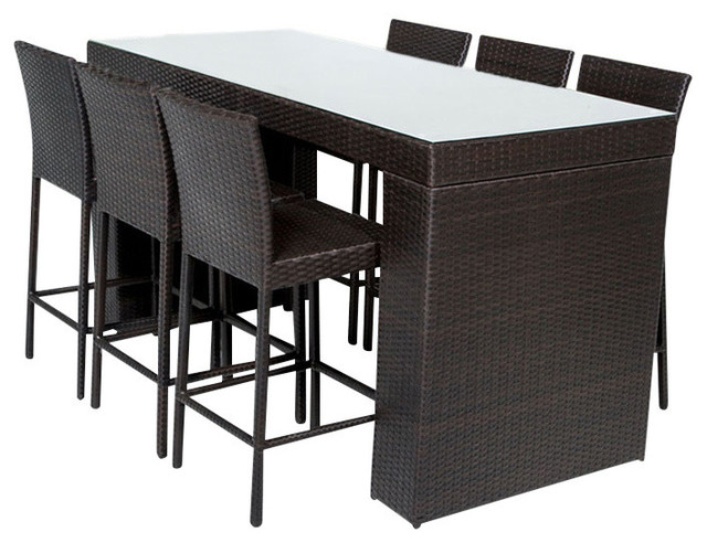 Tkc Napa 7 Piece Wicker Patio Pub Set In Espresso Tropical