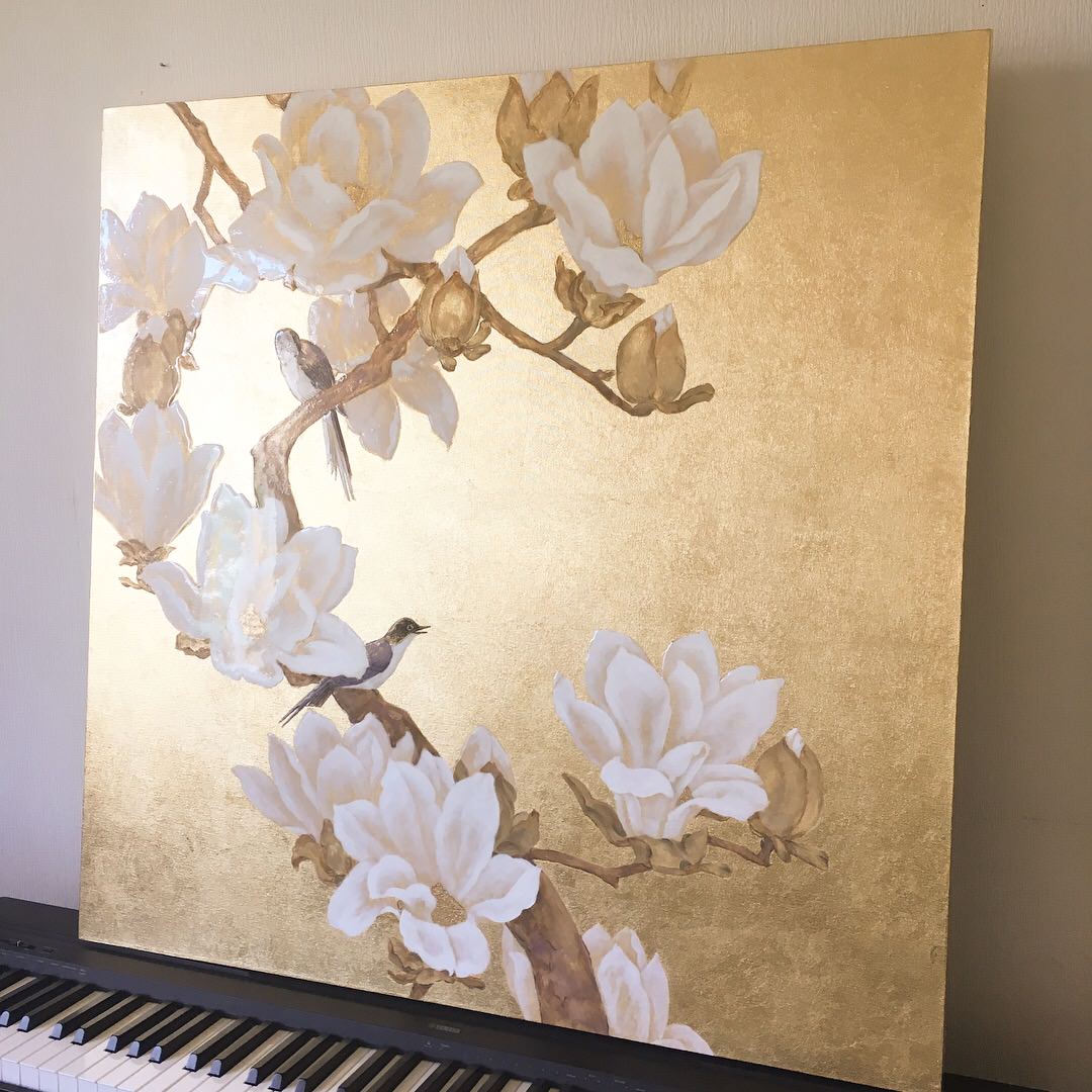 Картина "Магнолия" на золоте