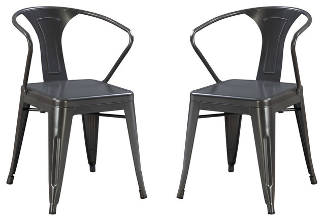 Emerald Home Dakota Gray Dining Arm Chair With Solid Metal Seat Set Of Two