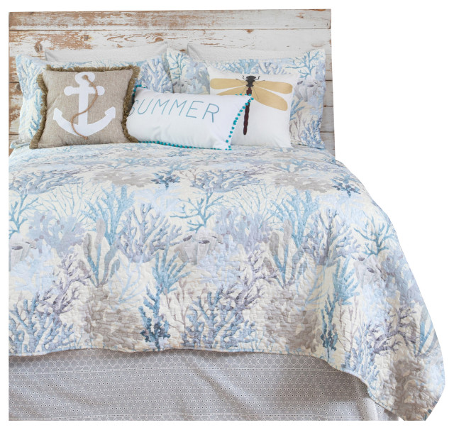 Summer Beach Nautical Lightweight Quilted Bedspread Twin with 1 Sham SLPR Blue Wave 2-Piece Bedding Quilt Set