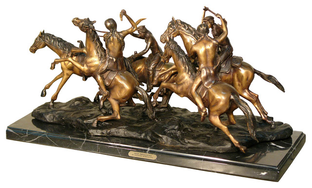 Remington Design, "Warriors" Bronze Sculpture With Marble Base