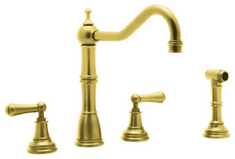 4-hole Kitchen Faucet with Side Spray, Inca Brass