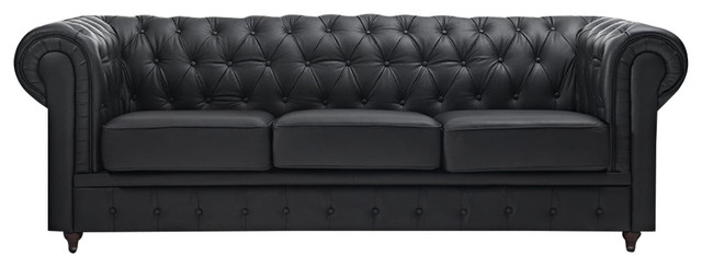 Chesterfield On Tufted Bonded Leather Sofa Traditional Sofas Chesterfield Sofa Black