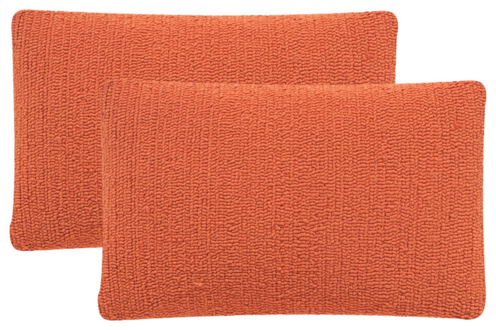 Soleil Solid Pillow, Indoor Outdoor, Set of 2, Tropical Orange, 12"x20"