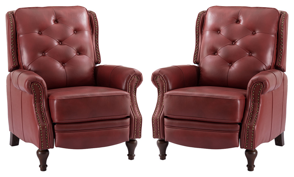 Genuine Leather Manual Recliner With Nailhead Trims Set of 2