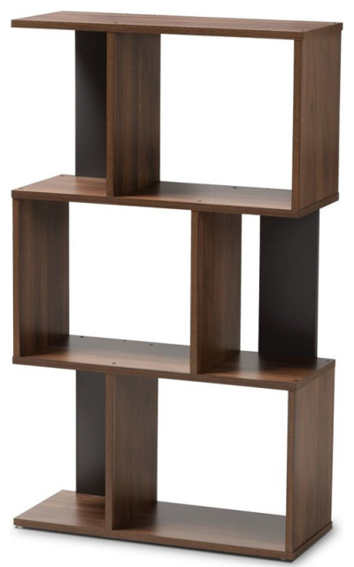 Baxton Studio Legende 3 Shelf Display, 3 Shelf Dark Wood Bookcase