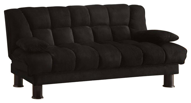 Microfiber Sofa Futon With Under Seat Storage Black Transitional Microfiber Sofa Futon With Under Seat Storage Black