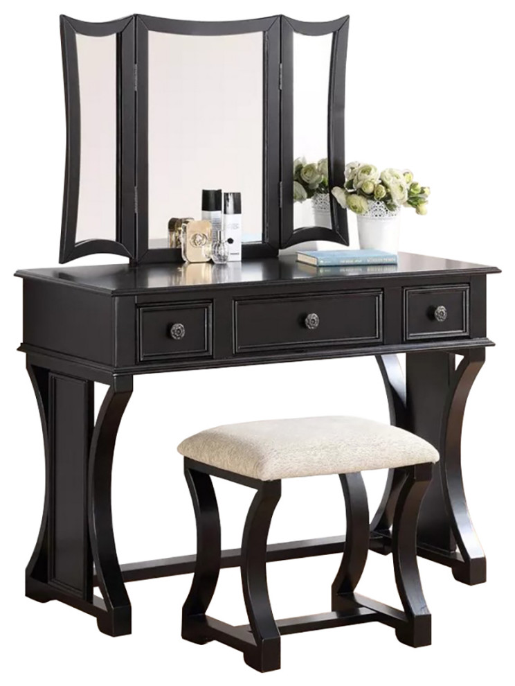 Vanity Set with Stool and Mirror Traditional Bedroom & Makeup