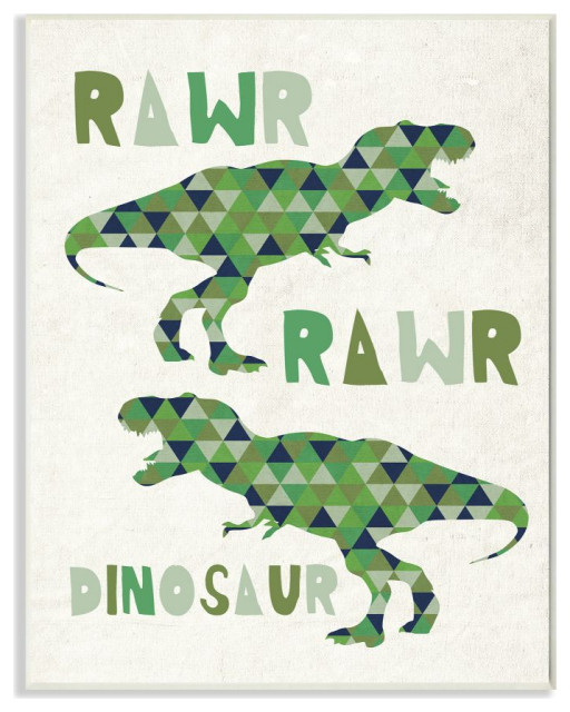 The Kids Room by Stupell Rawr Blue Green Dinosaur Kids Word Design, 13 x 19