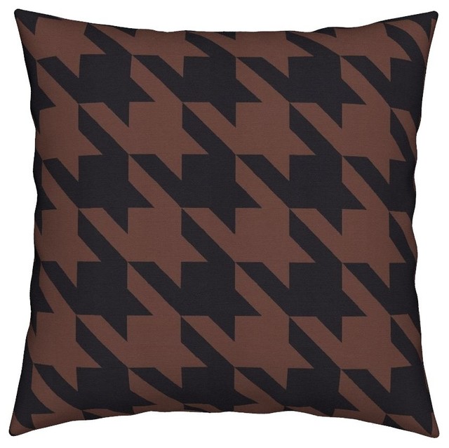 Houndstooth Black Brown Large Big Abstract Throw Pillow