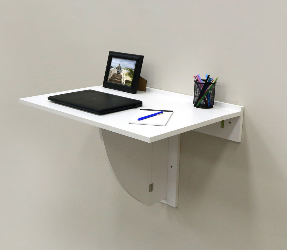 InPlace 30in Collapsible Wall Mounted Desk Shelf White Transitional