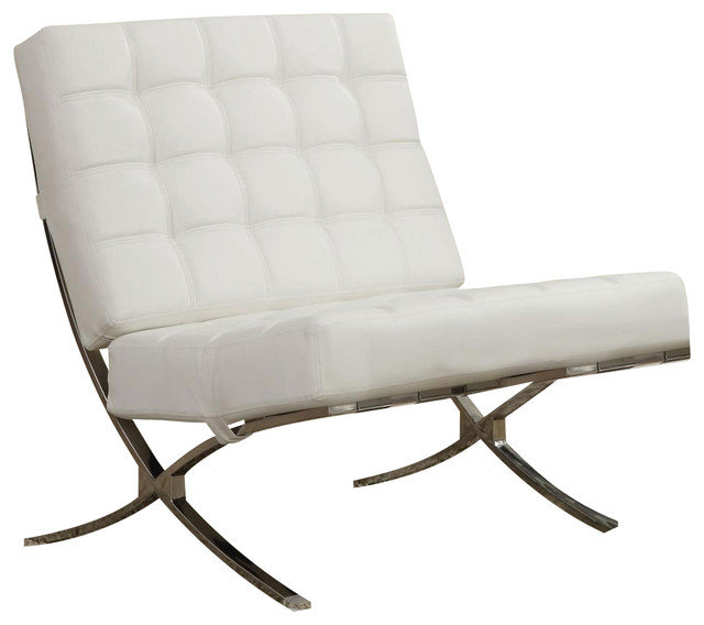 "X" Style Waffle Accent Chair, Chrome Legs and White Faux Leather