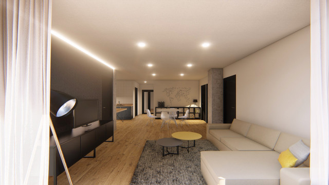 Render.  Sal&oacute;n | Comedor industriell-vardagsrum