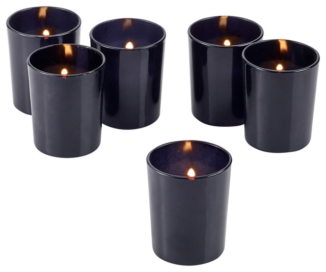 Black Frosted Glass Round Votive Candle Holders With Candles