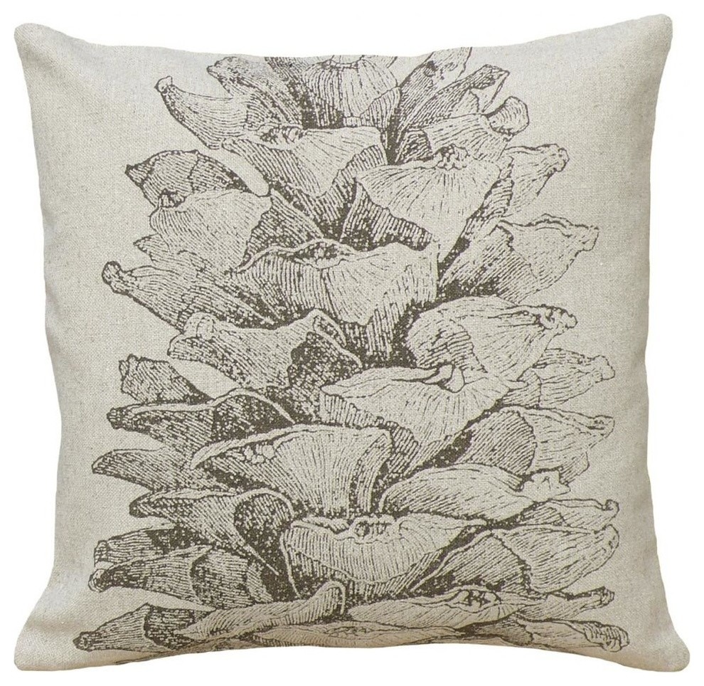Pinecone Hand-Printed Linen Pillow, Brown