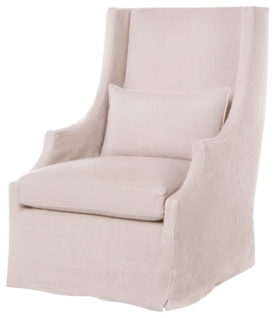 Amalia Pale Pink Slip Cover Coastal Style Wing Arm Chair