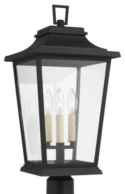 Warren 3 Light 23" Tall Outdoor Post Lantern, Textured Black