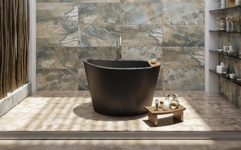 Design ideas for a small asian master bathroom in Miami with a japanese tub.