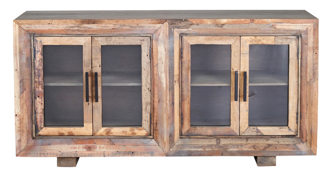 Hughes Sideboard Natural Finish On Reclaimed Wood With Plain Gl Hughes Sideboard Natural Finish On Reclaimed Wood With Plain Gl 4 Door