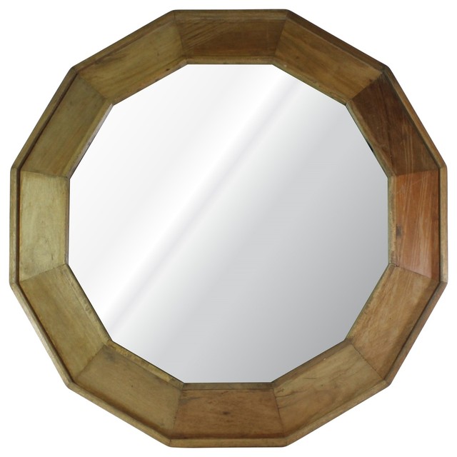 Reclaimed Wood 36 Round Wall Mirror Hexagon Vanity Natural Vintage