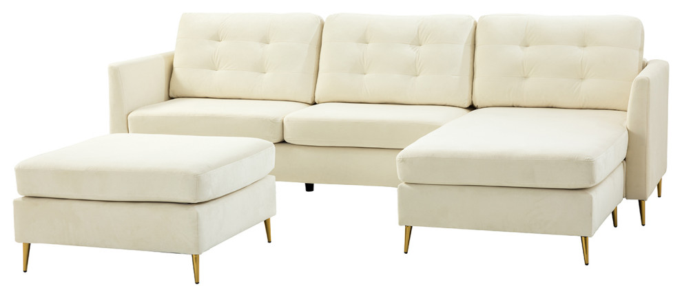 109" Wide Reversible Sofa & Chaise With Ottoman - Midcentury - Sectional  Sofas - by Karat Home | Houzz