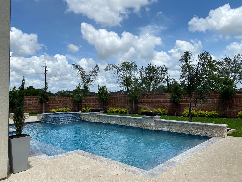 Katy Pool Construction w/ Bathhouse & Landscape Eclectic Pool