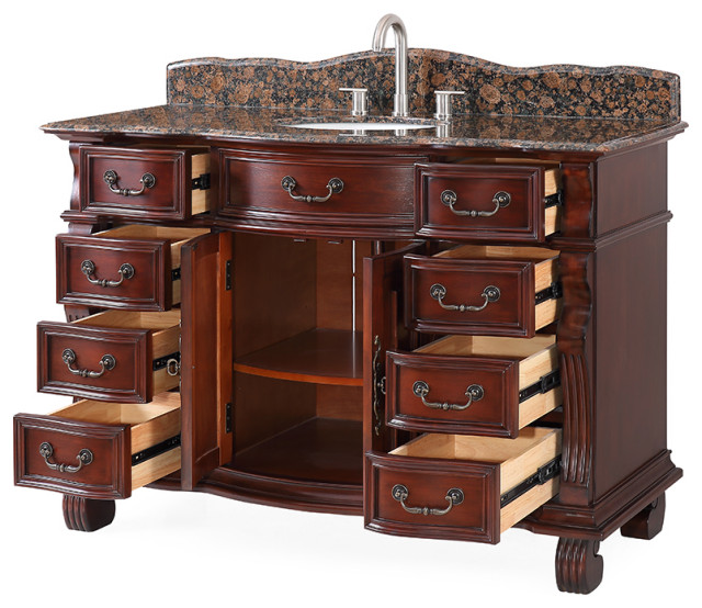 50 inch Cherry Wood Hopkinton Bathroom Sink Vanity Baltic Brown Stone ...