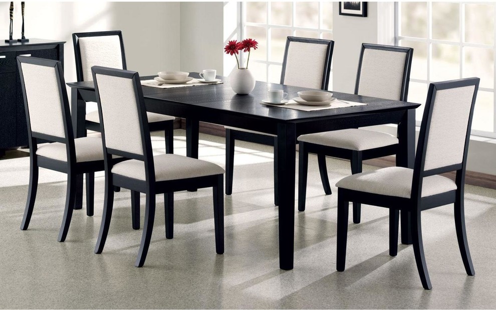 Robles Black and Creme Chenille 7-piece Dining Set