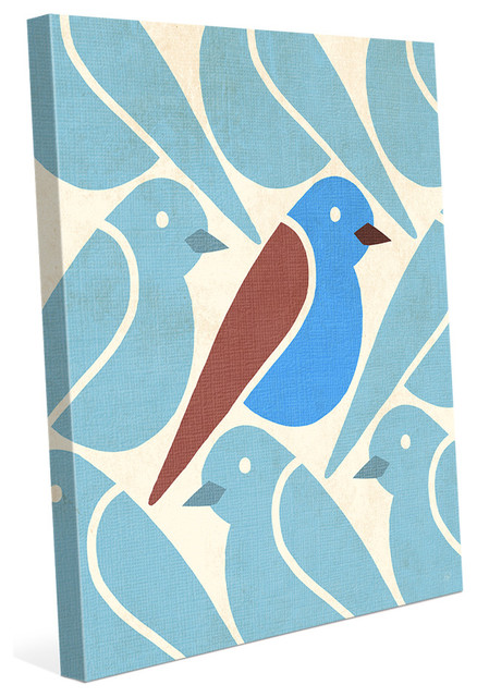 Mid Century Modern Birds Blue Wall Art Print Mid Century Modern Birds Blue Wall Art Print 24 X30