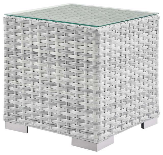 Lounge Side Table, Square, Rattan, Wicker, Gray, Modern, Outdoor Patio Cafe Tropical Outdoor