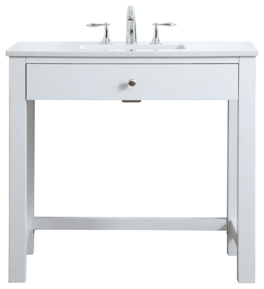 36" ADA Compliant Bathroom Vanity, White Transitional Bathroom