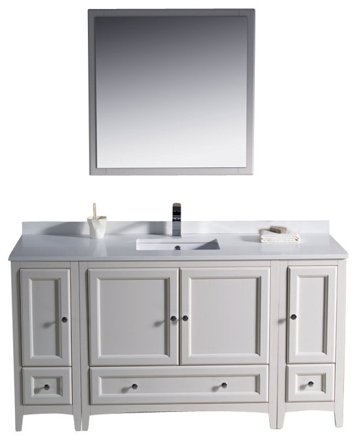 Oxford 60" Antique White Traditional Vanity With 2 Side Cabinets